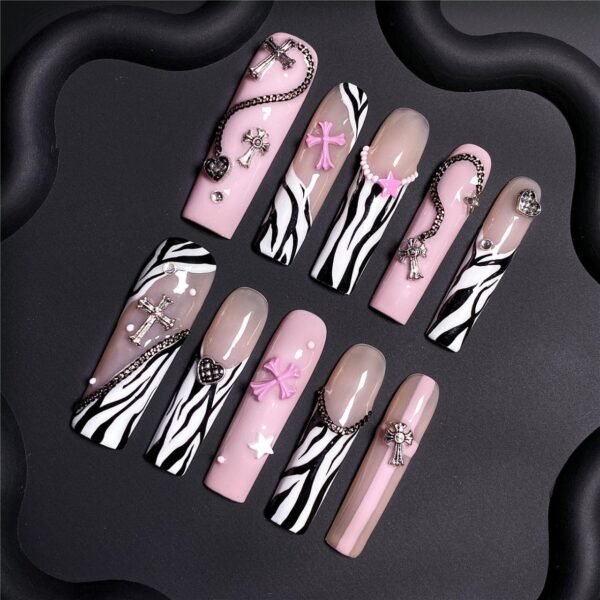 Press on Nails Medium Fake Nails Pink Glossy Glue on Nails Glitter Acrylic Nails Oval Stick on Nails for Women and Girls